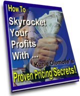Proven Pricing Secrets ebook - The 5 minute strategy to skyrocket your profits! Kunle Olomofeshows the easy way to arrive at a perfect pricing system! The insider tactics of Dan Kennedy, Michael Kimble, Jonathan Mizel,Ken McCarthy, Wes Blaylock, Terry Dean, Corey Rudl, Joe Vitale, Yanik Silver... Also, free ebook download - Become a Gloabal Home Business Pro- $17 FREE!